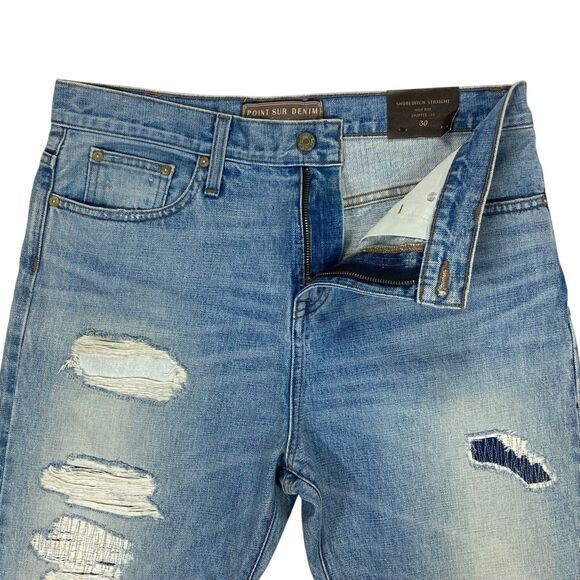 Point Sur Jeans Womens 30 Blue Distressed High Waisted Cropped Leg Selvedge NEW - Picture 3 of 16